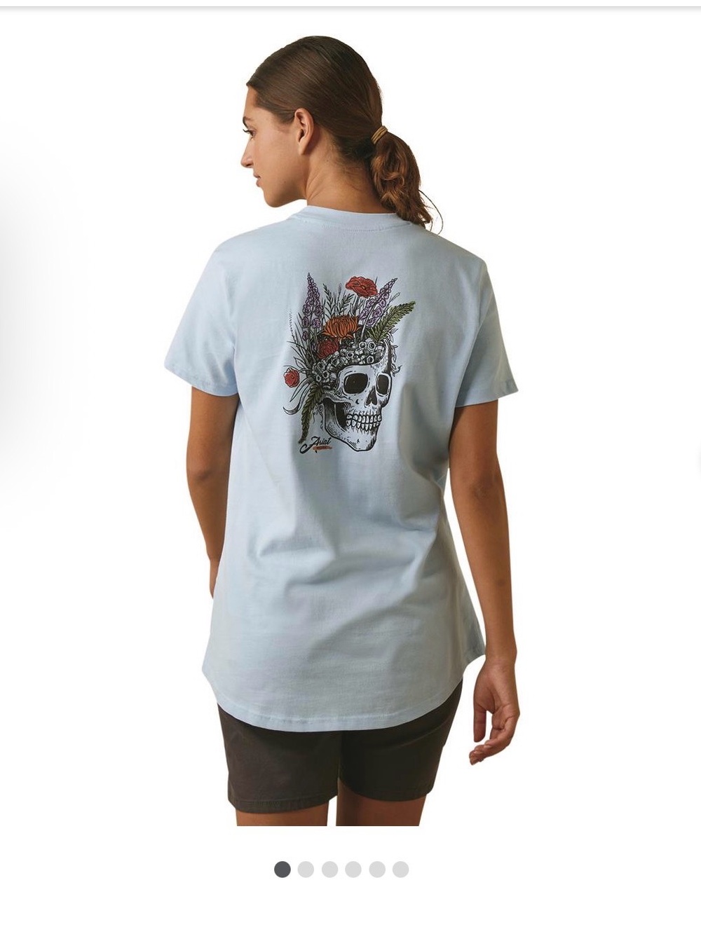 Ariat Rebar XL light Blue Skull & Floral Graphic Tee shirt sleeve